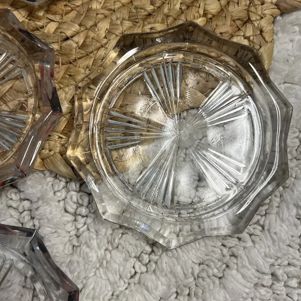 Vintage Set of 6 Glass Coasters Reins France Sunburst Decagon Pattern Art Deco